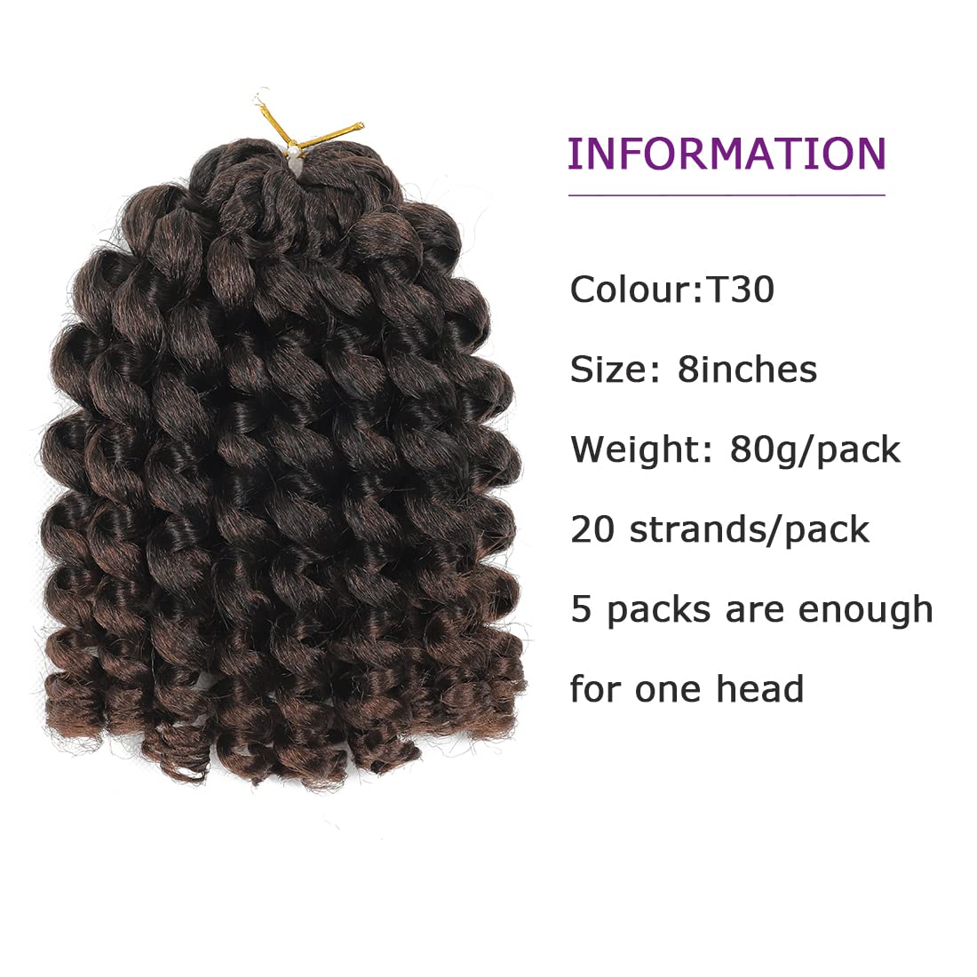 Crochet Braids Hair 8 Inch 5 Pack Jamaican Bounce Wand Curl Crochet Hair Synthetic Braiding Hair Extension Twist Crochet Hair (8 Inch (Pack of 5), T30)