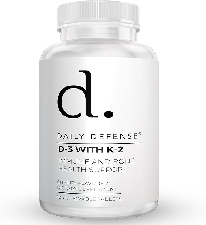 Immune Defense Supplements Vitamin D3 K2 2000IU for Heart Health, Daily Immune Support, Mental Clarity, & Muscle Function - 100 Chewable Tablets