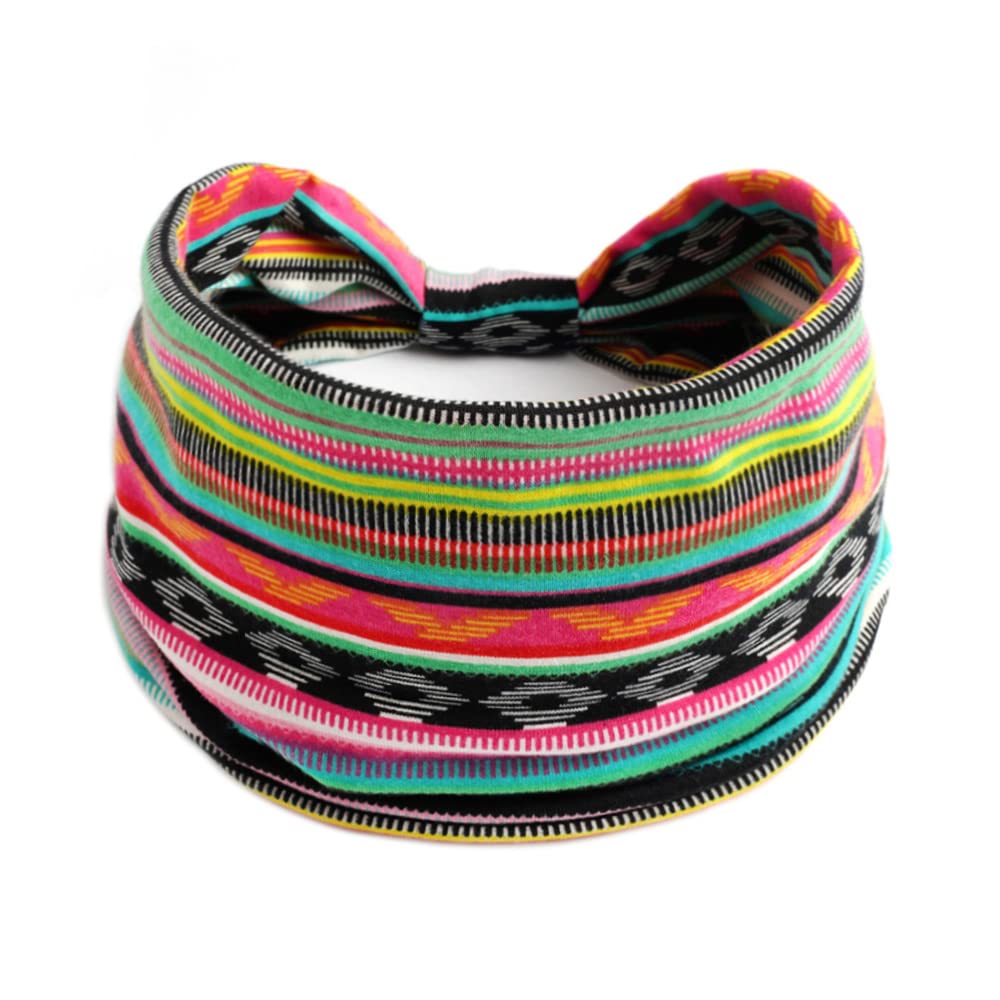 Ainuno Wide Boho Headbands for Women Workout Bandana Fashion Yoga Head Bands Hair Knotted Elastic Head Wrap Pack of 3,Fashion Leopard