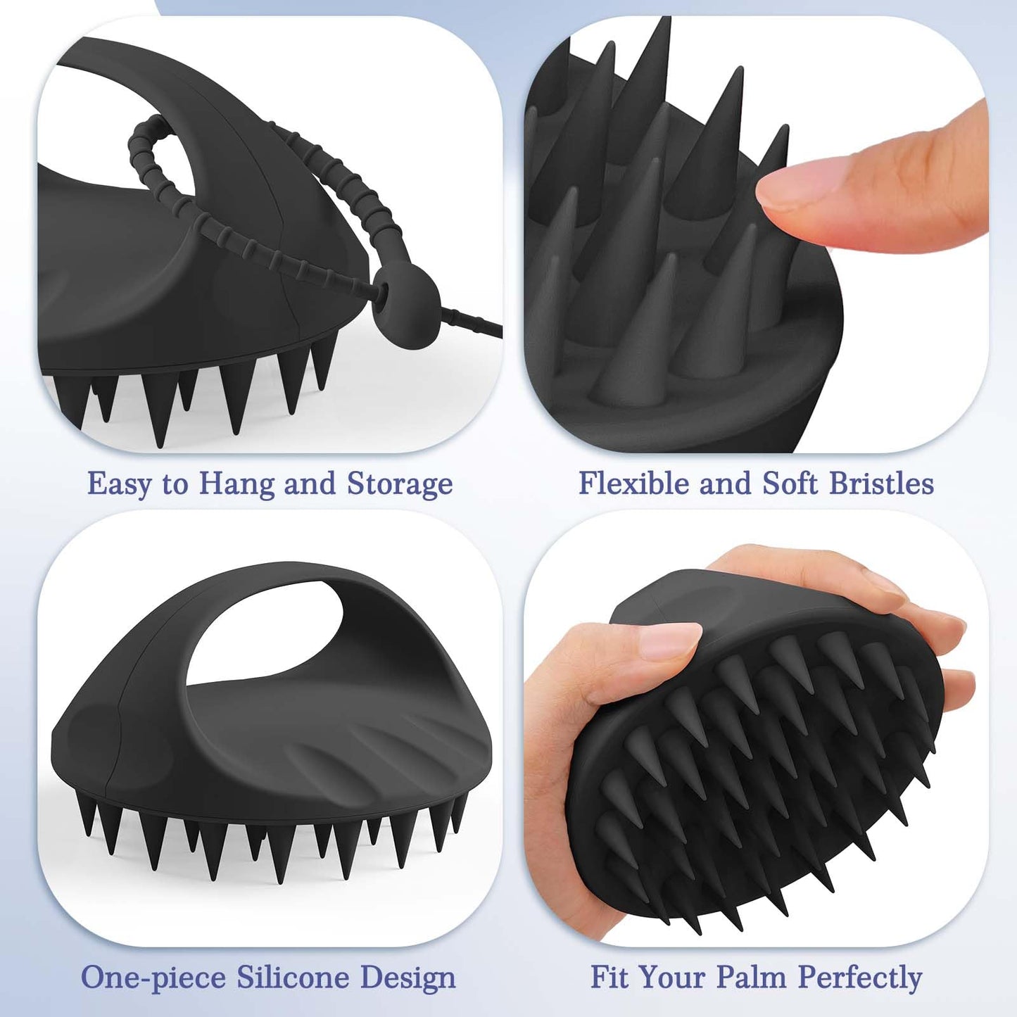 Manmihealth Silicone Hair Scalp Massager & Soft Bath Glove Set 2 PCS, Extra-large Shampoo Scalp Brush with Body & Face Scrubber for All Hair Skin Types with a Free Silicone Strap&Hook Style 2(Black*2)