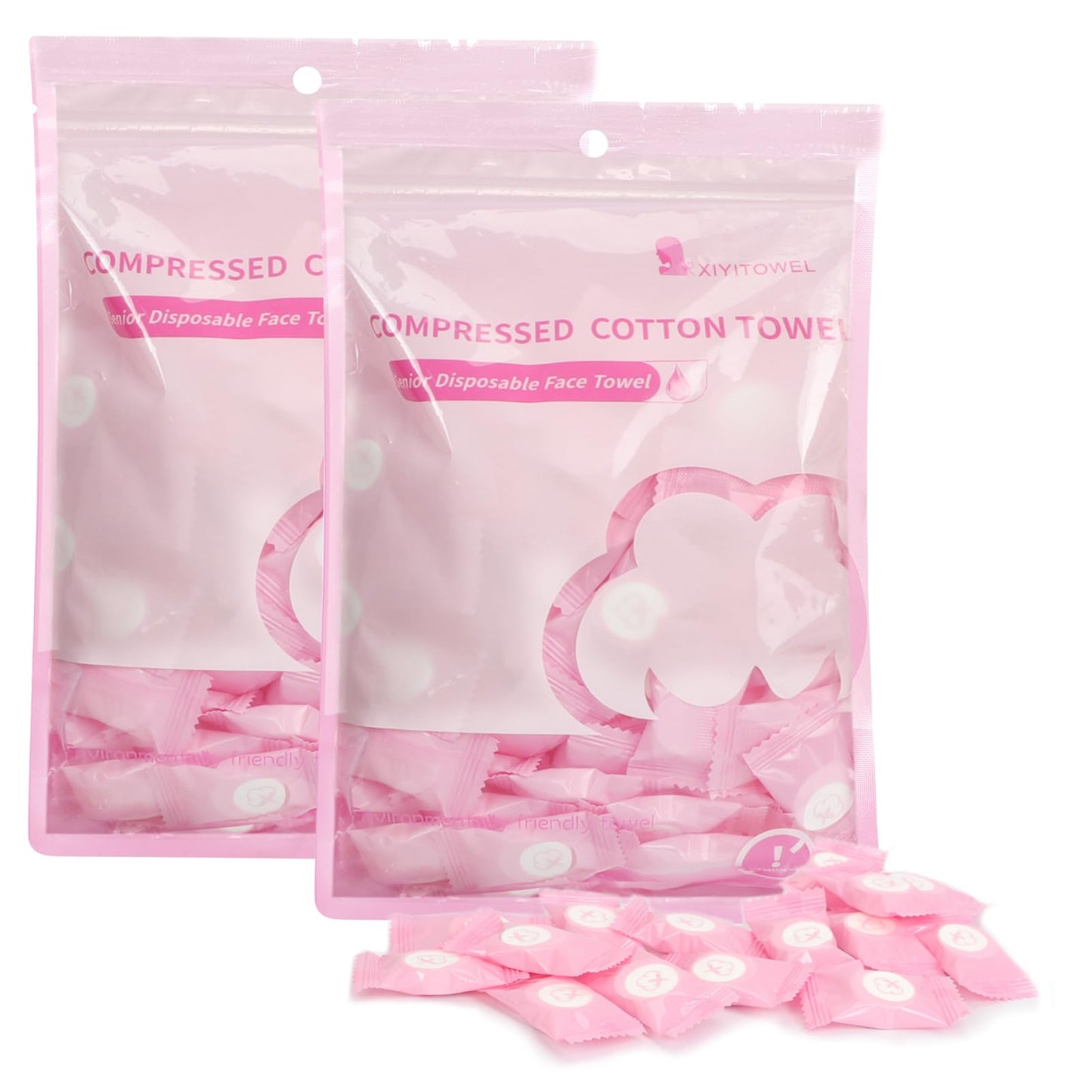 Classycoo Compressed Towel 100 PCS Mini Tablets Disposable Portable Face Towel Cotton Coin Tissue Eco-Friendly for Travel, Camping, Hiking, Sport, Beauty, Home Hand Wipes, Outdoor Activities Pink