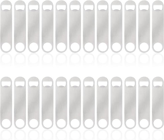 24 Pack Flat Beer Bottle Opener 5 inch Heavy Duty Stainless Steel Flat Bottle Opener Metal Beer Bottle Openers Silver Beer Openers for Bartender Kitchen Bar or Restaurant (Silver, 5 inch)