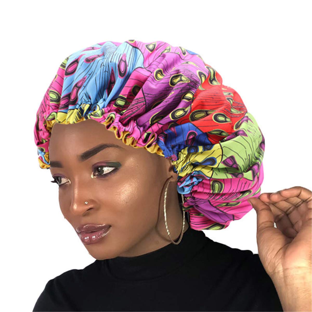 Qhome Luxury Wide Band Satin Bonnet Cap Comfortable Night Sleep Hat Hair Loss Cap
