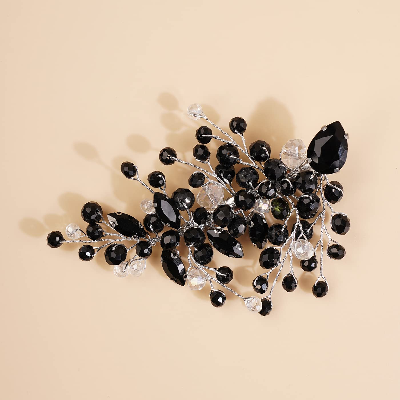Kercisbeauty Black Crystal Hair Piece for Women and Girls Wedding Bridal Hair Clips Boho Cute Rhinestones Hair Accessory (Black)