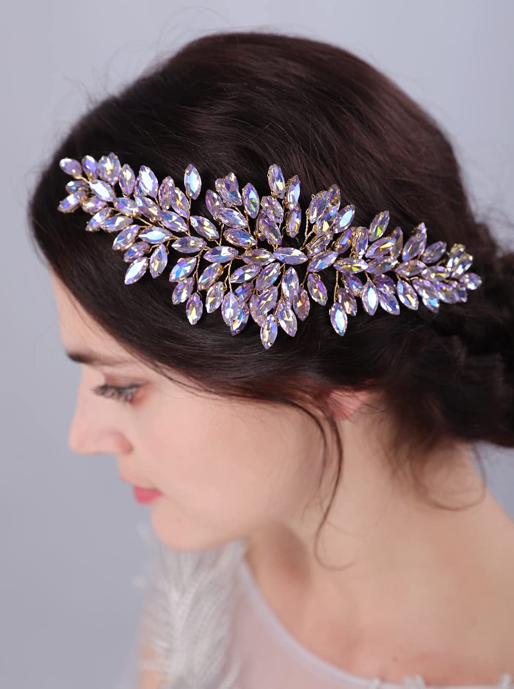 JWICOS Bridal Headband Crystal Wedding Hair Vine Wedding Headpieces for Bride Wedding Hair Accessories for Women and Girls (Blue)