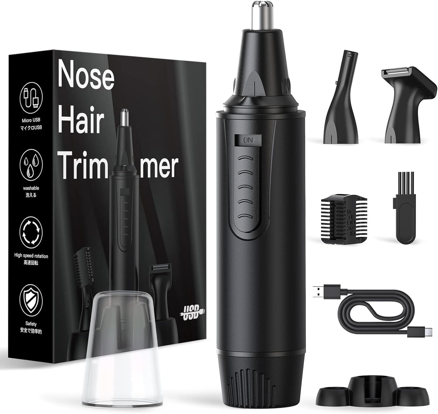 Ear and Nose Hair Trimmer-Rechargeable Nose Trimmer for Men and Women Professional Painless Nose Clipper Eyebrow & Facial Hair Trimmer-IPX7 Waterproof Dual Edge Blades for Easy Cleansing-Black