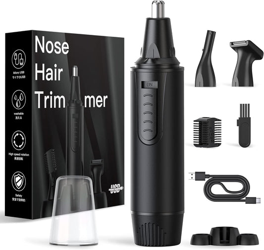 Ear and Nose Hair Trimmer-Rechargeable Nose Trimmer for Men and Women Professional Painless Nose Clipper Eyebrow & Facial Hair Trimmer-IPX7 Waterproof Dual Edge Blades for Easy Cleansing-Black