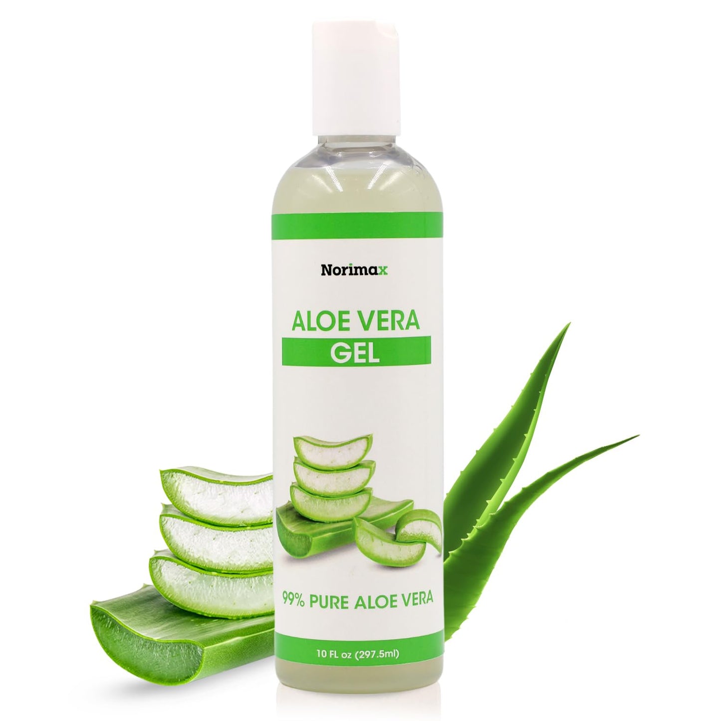 Norimax Natural Aloe Vera Gel for Hair, Scalp, Face, Dry Skin, Sunburn, & Sensitive Skin - Cold Pressed, Vegan, Unscented - Soothing Aloe Face Moisturizer (10 oz.)