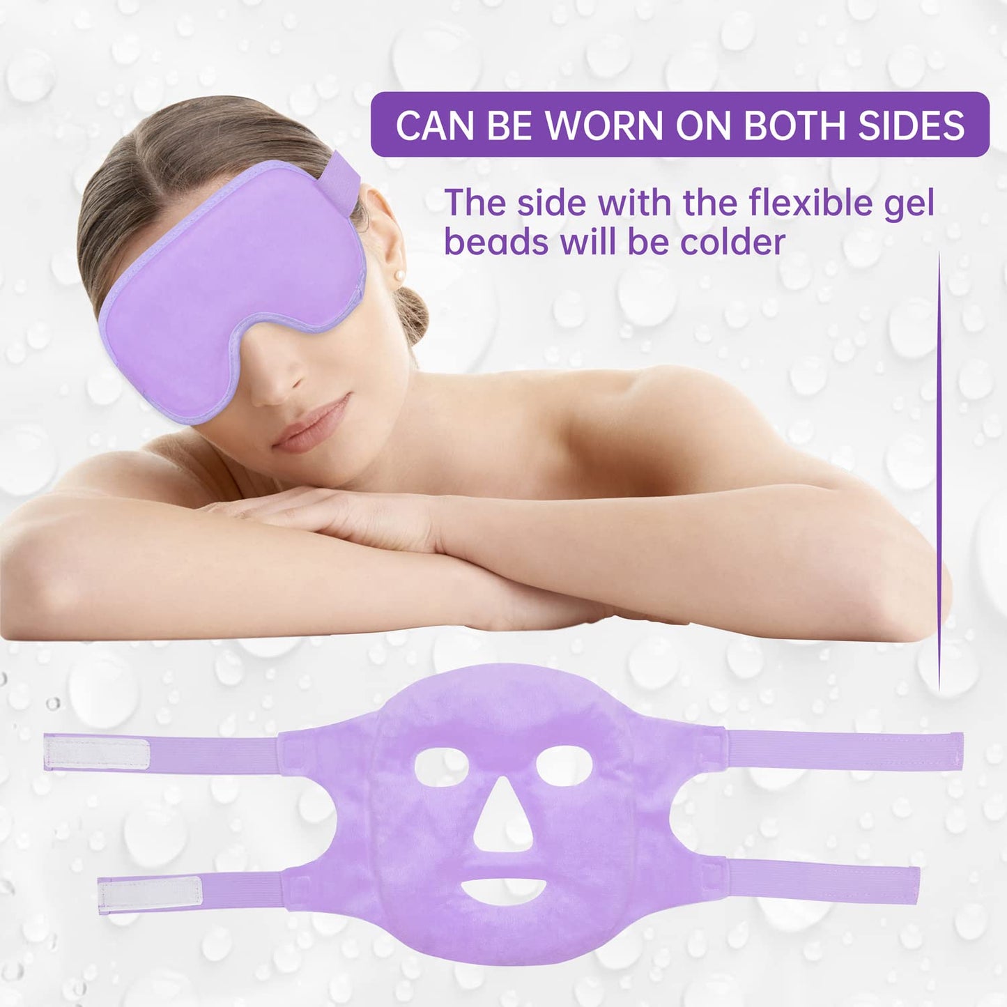 Cooling Ice Face Eye Mask for Reducing Puffiness, Bags Under Eyes,Sinus,Redness,Pain Relief,Dark Circles, Migraine,Hot/Cold Pack with Soft Plush Backing (Purple(1* Eye Mask+1*Face Mask))