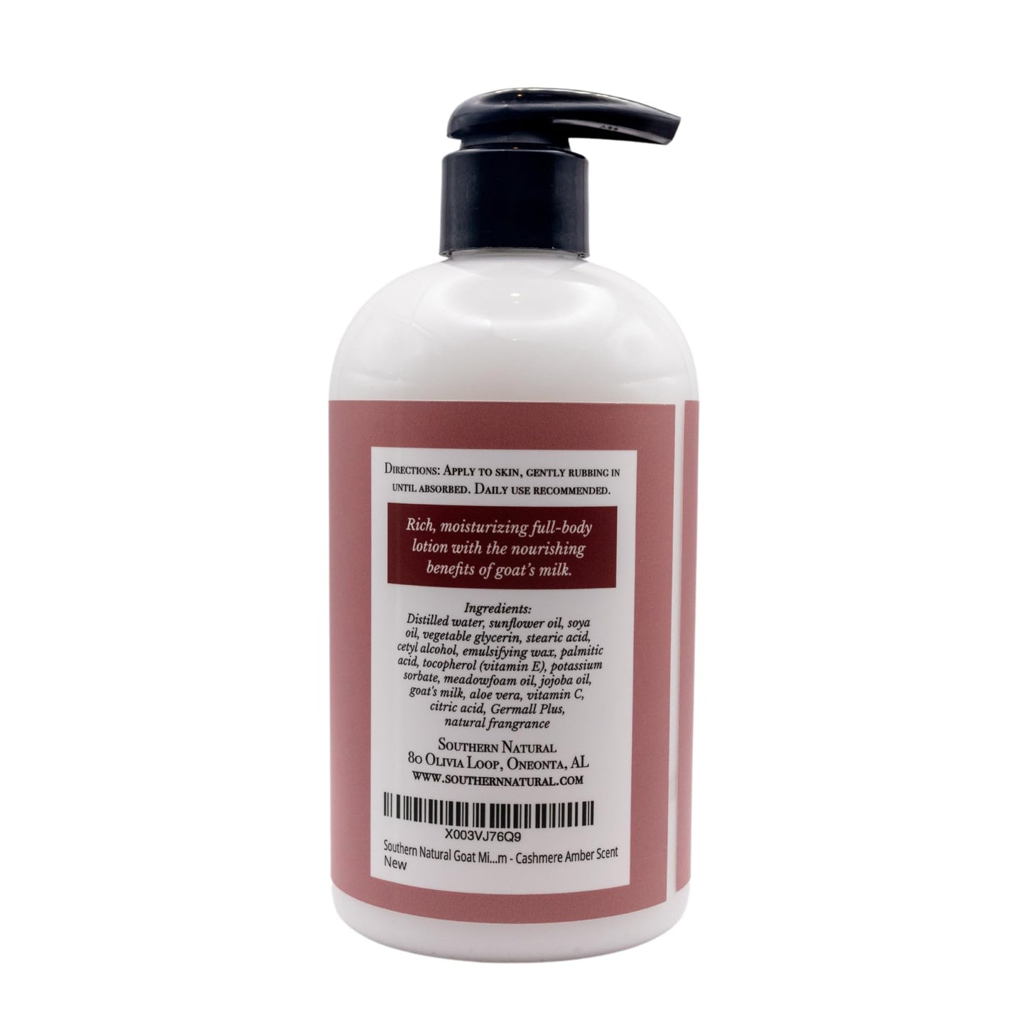 Southern Natural Goat Milk Lotion (12 oz) - Face and Body Moisturizer For Dry Skin - Moisturizing Skincare and Hand Cream - Cashmere Amber Scent
