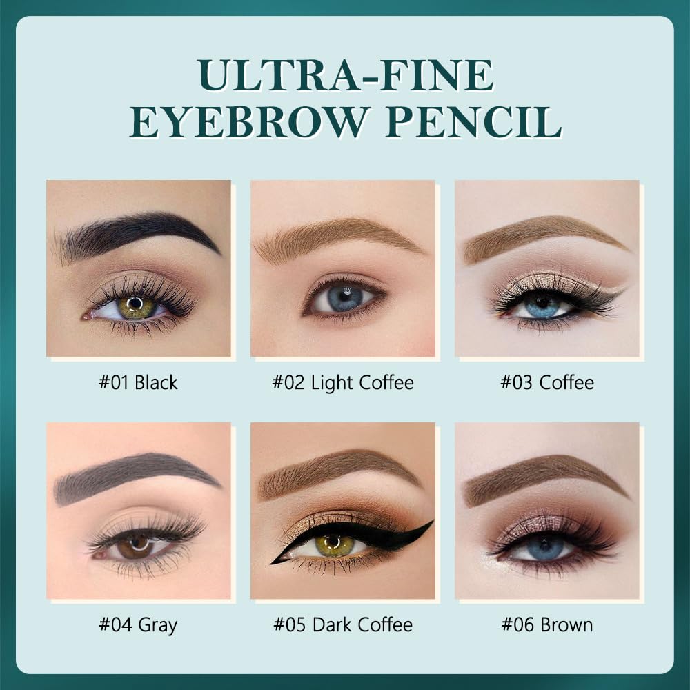 5 PCS Waterproof Professional Makeup Micro Brow Pencil,Brow Kit with Eyebrow Brush,Ultra-Fine Mechanical Pencil,Eyebrow Pencils for Women, (C04#Grey, 5Pcs)