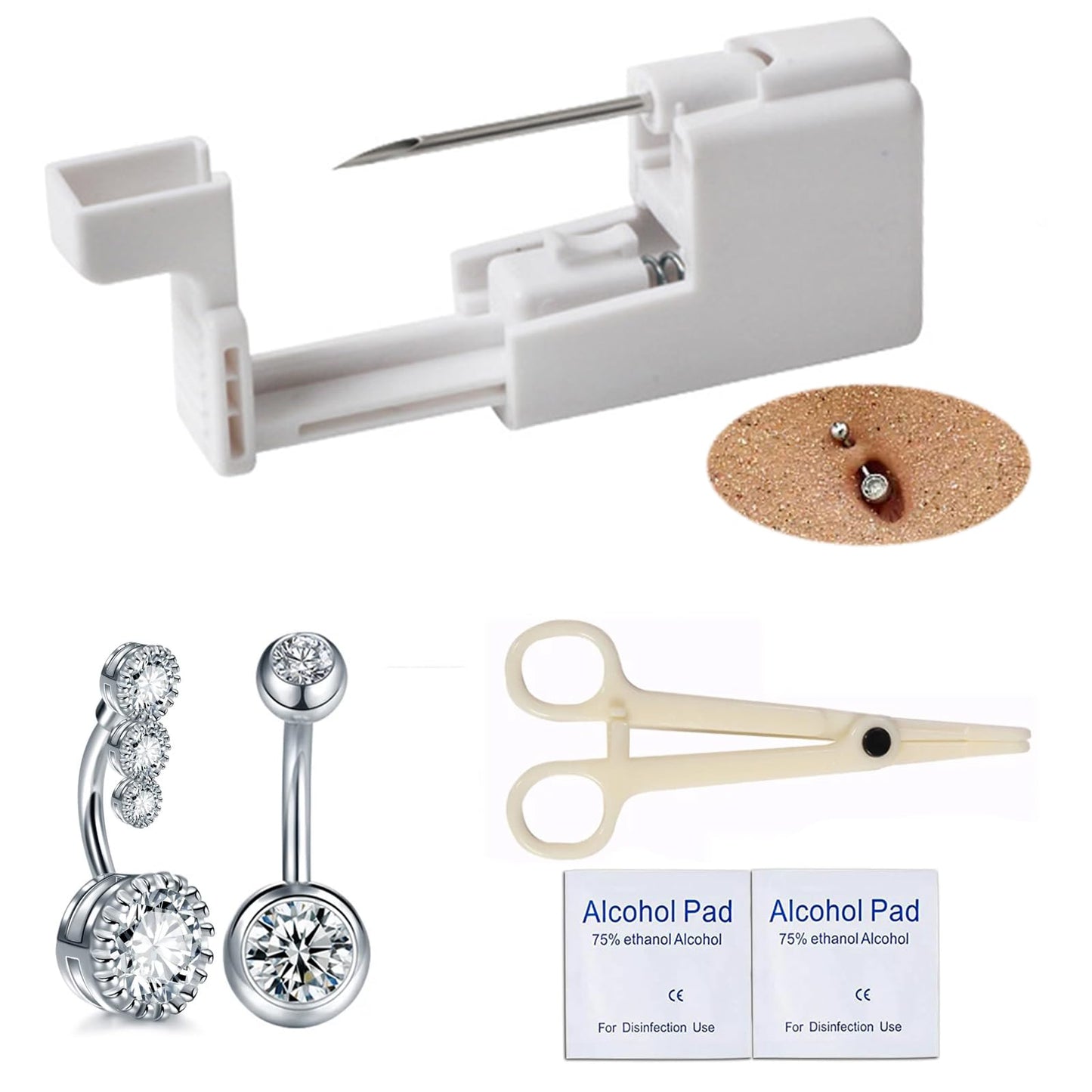 Orglace 6PCS Belly Button Piercing Kit,Professional Body Piercing Gun,Belly Button Ring,Surgical Steel Navel Rings for Women (Navel Piercing Kit)