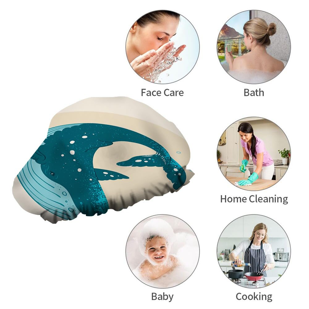 Ceutoiy Reusable Shower Cap Double Waterproof Layers Bathing Hat Blue Whale Shower Cap Swimming in The Underwater Bubble