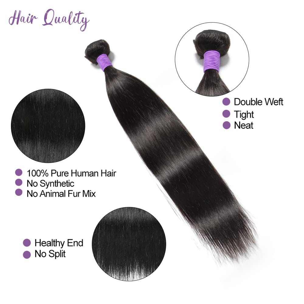Genrein 10A Peruvian Virgin Straight Hair 3 Bundles Human Hair 18 20 22 Inch 100% Unprocessed Remy Straight Hair Extensions 1B Color for Black Women