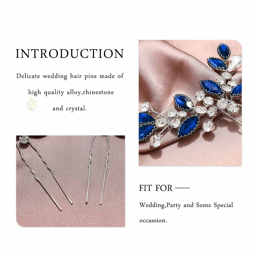 Casdre Crystal Bridal Hair Pins Rhinestone Bride Wedding Hair Piece Hair Accessories for Women and Girls (Pack of 2) (A Blue)