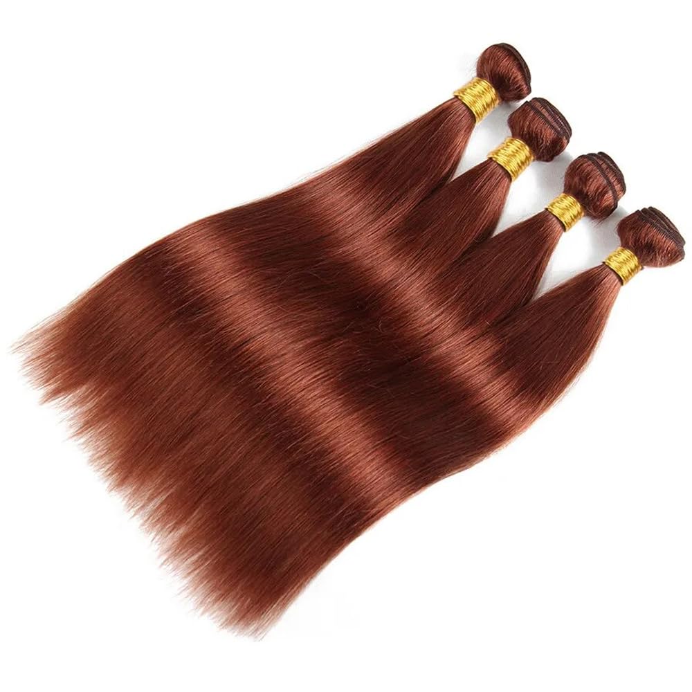 Color 33 Human Hair Copper Red Straight Bundles Human Hair Reddish Brown Bundles Auburn Bundles Human Hair Double Weft Wet and Wavy Bundles Silky and Soft for Black Women (22 24 26 Inch 3 Bundles)