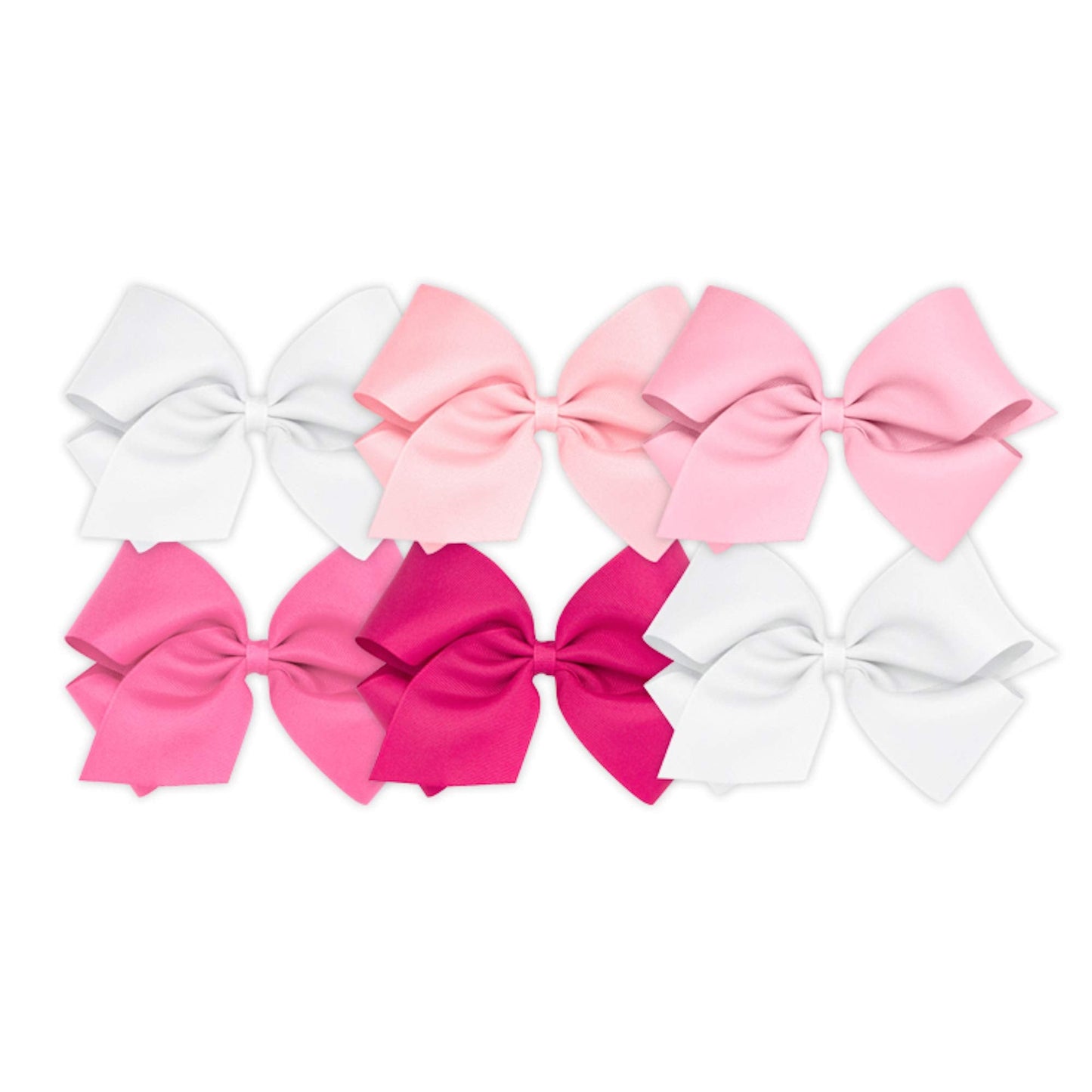 Wee Ones Girls' 6 Piece Set Solid Grosgrain Variety Pack on a WeeStay No-Slip Hair Clip, King, White, Light Pink, Pearl, Hot Pink, Shocking Pink