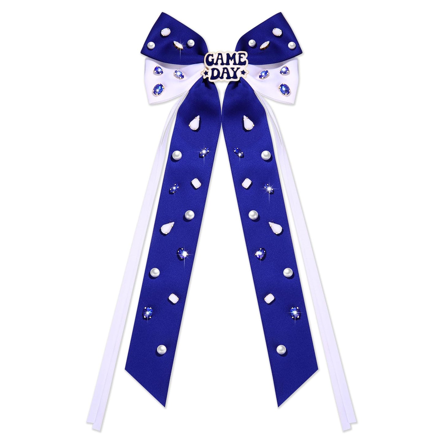 Game Day Hair Bows Accessories for Women Jeweled Football Hair Bow Clips Large Hair Ribbons Blue Spirit Day Accessories Game Day Outfits Sports Team Spirit Football Mom Accessories Gifts (Pattern B3)