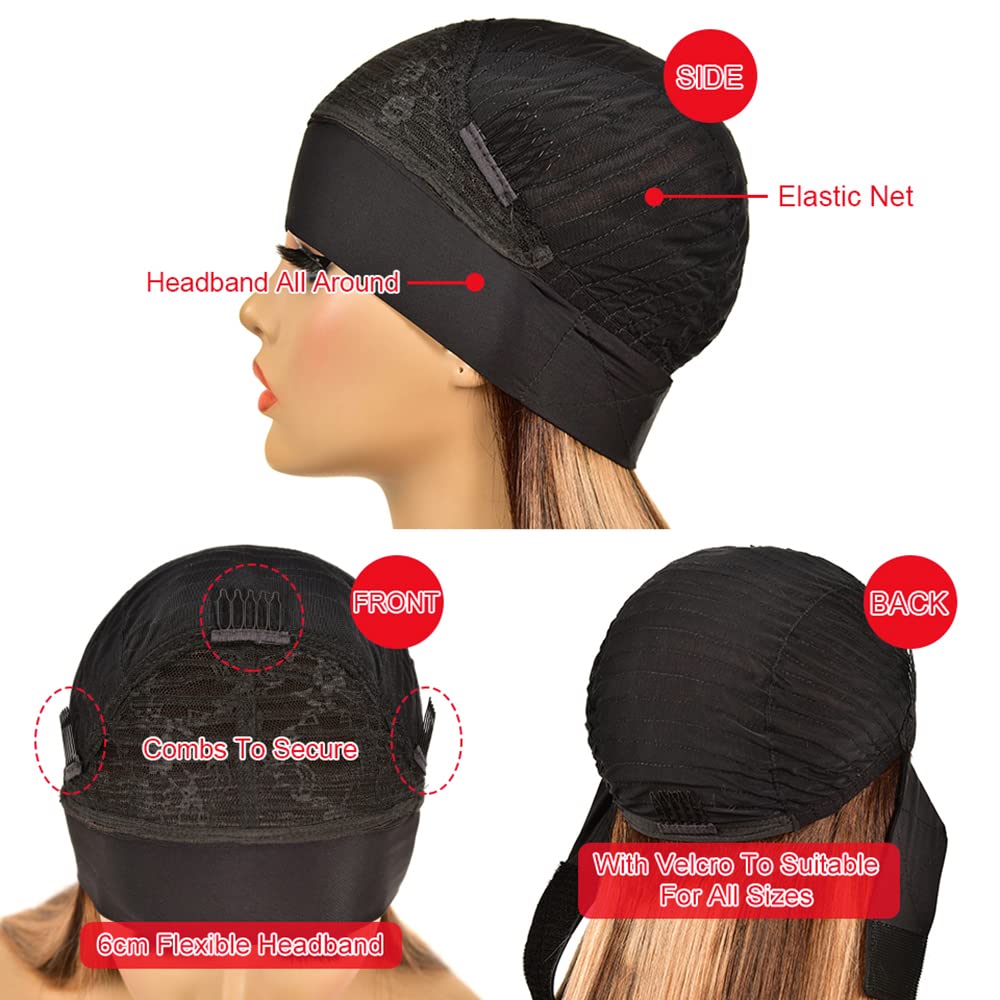 YiweYowe 24 Inch P4/27 Blonde Headband Wig Human Hair Brazilian Virgin Hair Grade 8A Glueless Honey Blonde Highlight Wig With Elastic Bands And Combs Machine Made Body Wave Wig
