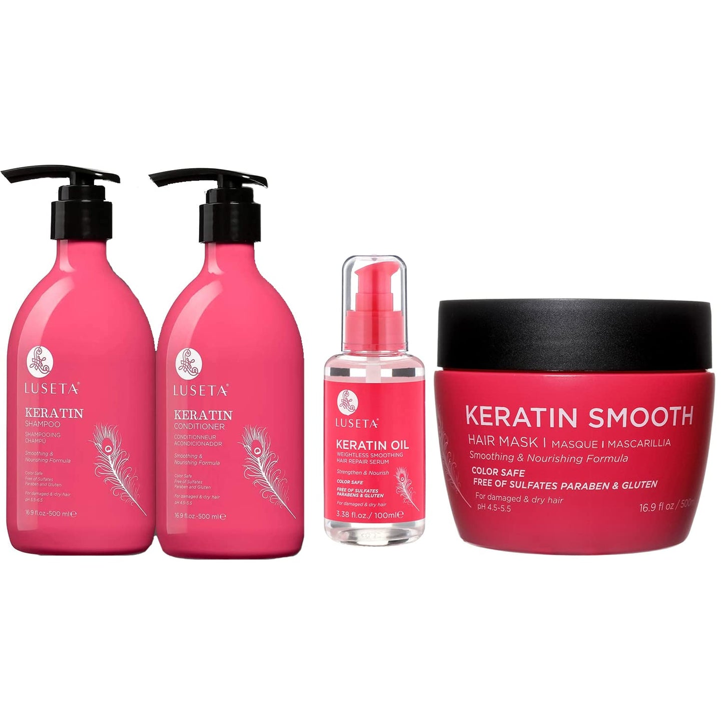 Luseta Keratin Shampoo and Conditioner & Hair Oil & Smooth Hair Mask