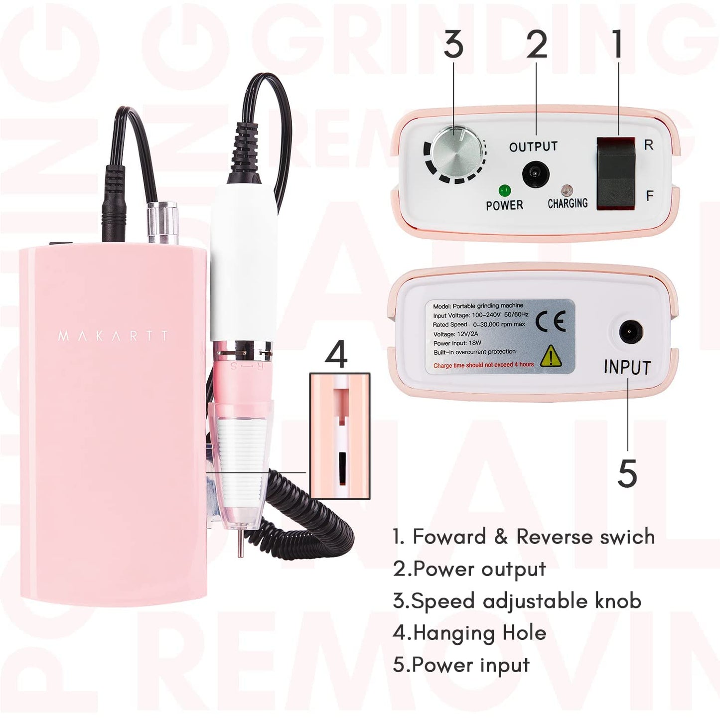 Makartt Nail Drill Bits Holder Dustproof Stand Displayer Bundle With MALORY 30000RPM Rechargeable Nail Drill Machine