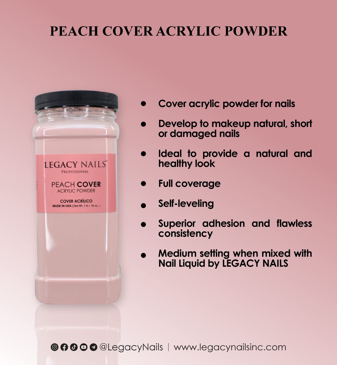 Legacy Nails Professional Cover Acrylic Powder, 1 Lb - Ideal For French Nail Art, Create Nail Art, Nail Extension That Provide a Healthy, Natural Look To Nails (COVER PEACH)