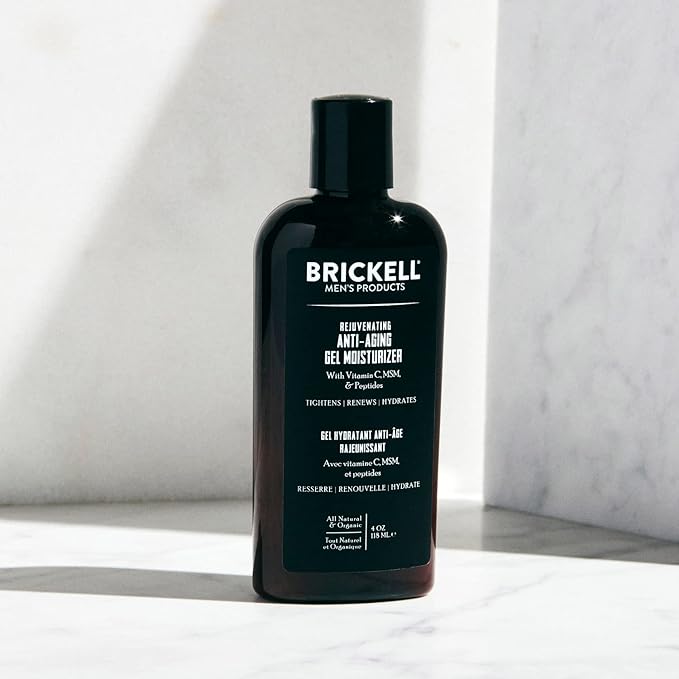 Brickell Men's Rejuvenating Anti-Aging Gel Moisturizer For Men, Natural and Organic, Fast Absorbing Moisturizer Reduces Fine Lines and Wrinkles (Scented, 4 oz)