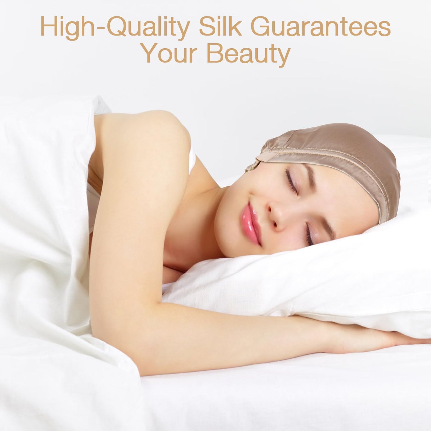 Kyumdle 100% Mulberry 19 Momme 6A Highest Grade Fibers Long Silk Sleep Cap for Women Hair Care,Natural Silk Night Bonnet with Elastic Stay On Head(Lotus)