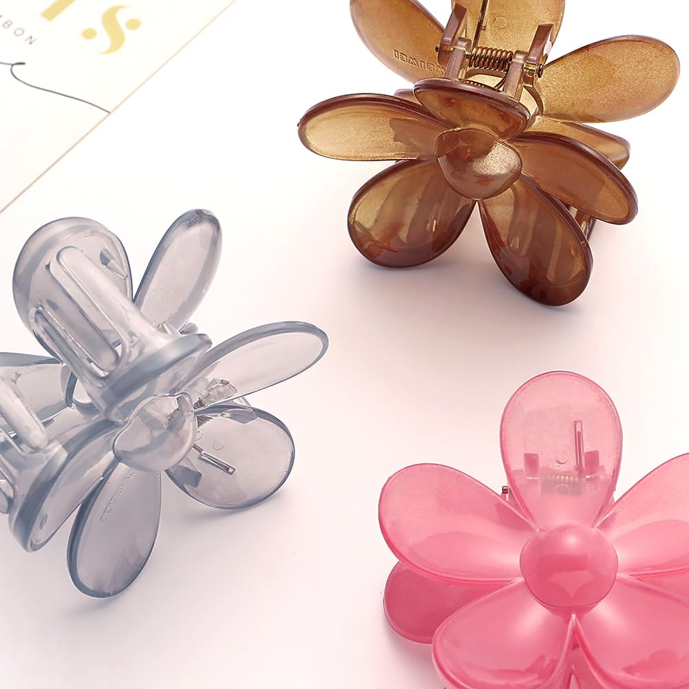 Flower Hair Claw Clips Set - 8PCS Nonslip Large Strong Hold Daisy Design Hair Accessories for Thick and Long Hair, 8 Colors