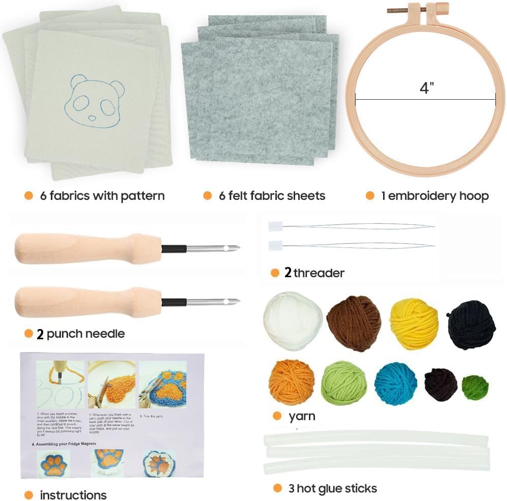 Mefatus Punch Needle Kit for Beginners Adults Kids Keychain Accessories for Backpacks, Bags, Car Key Ring Easy Punch Needle Embroidery Kit Tool Threader Fabric Hoop Yarn Rug Tufting