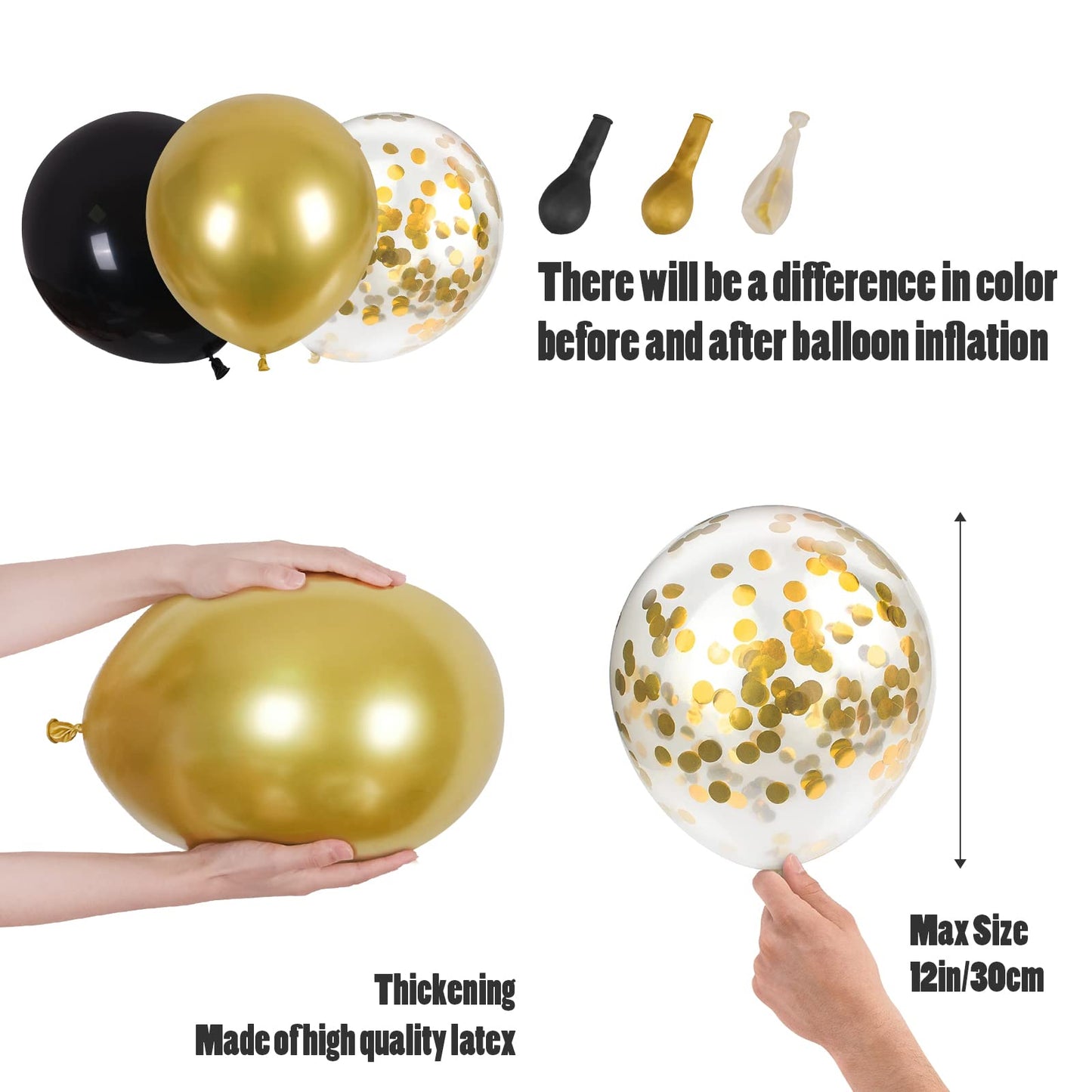 CANREVEL 120pcs Black and Gold Balloons Confetti Metallic Black Gold Latex Balloons Garland kit for Birthday Graduation Wedding Anniversaries Bachelorette Party Decorations