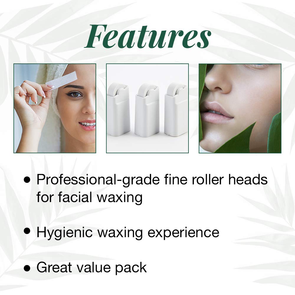 Clean + Easy Small Roller Head For Use With Roll-On Wax Refill, Perfect For Hair Removal On Small Areas, for Eyebrows, Upper Lip and Chin, Disposable and Easy to Use, DIY Waxing, 3-pack