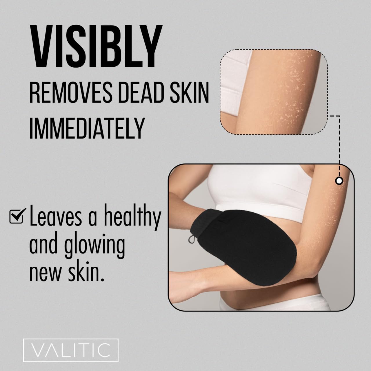 Valitic Exfoliating Glove - Body Scrubber Exfoliator Mitt - Exfoliating Body & Face Dead Skin Remover - Korean Style Exfoliating Women & Men Washcloth - Can Be Used Before Self Tanning Pair Black