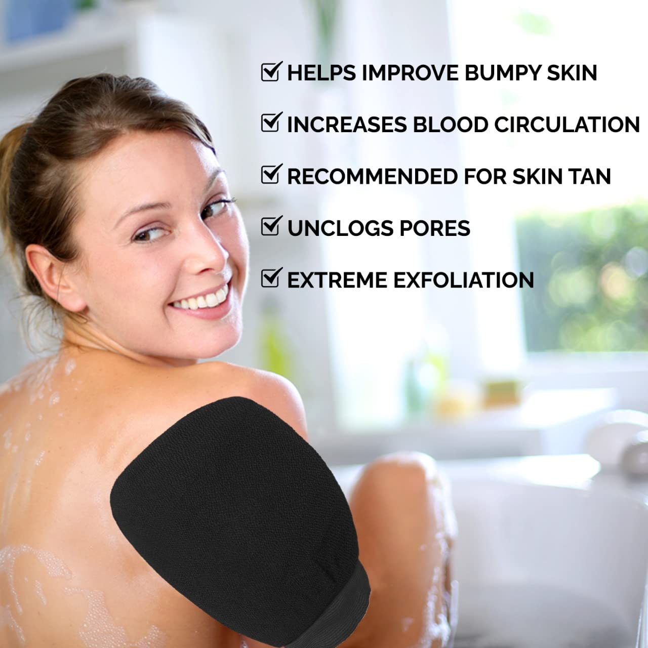 Valitic Exfoliating Glove - Body Scrubber Exfoliator Mitt - Exfoliating Body & Face Dead Skin Remover - Korean Style Exfoliating Women & Men Washcloth - Can Be Used Before Self Tanning Pair Black