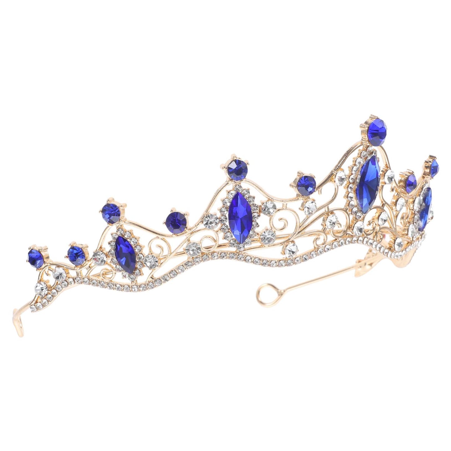 DRESSOOS Baroque Crown Cosmetic Containers Diamond Headband Blue Wedding Bridal Hair Decors Gold Tiara Pearl Decor Gold Wedding Decor Nurses Hat Zinc Alloy Miss Make up Small Crown