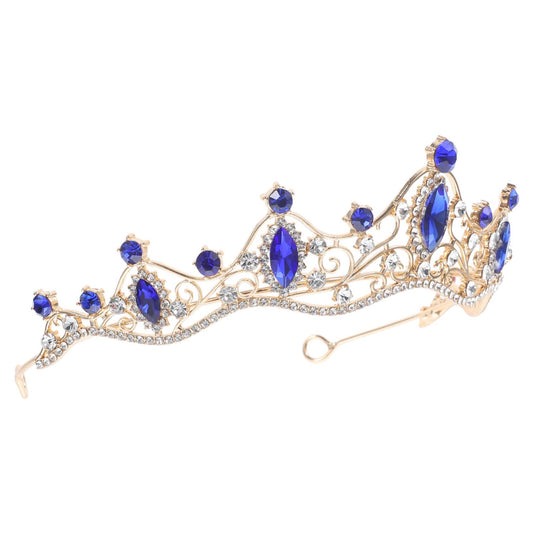 DRESSOOS Baroque Crown Cosmetic Containers Diamond Headband Blue Wedding Bridal Hair Decors Gold Tiara Pearl Decor Gold Wedding Decor Nurses Hat Zinc Alloy Miss Make up Small Crown