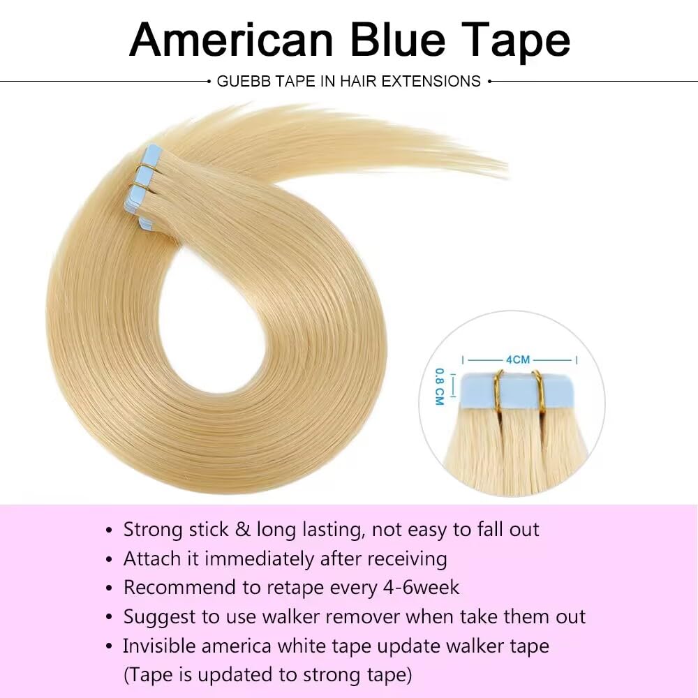 ELFSECRET 100% human hair Tape In Hair Extensions Invisible PU Seamless Skin Weft Tape in Real Human Hair Silky Straight Hair Extensions Soft Thick To End 40g/pack 20pcs (28 Inch, #613 Bleach Blonde)