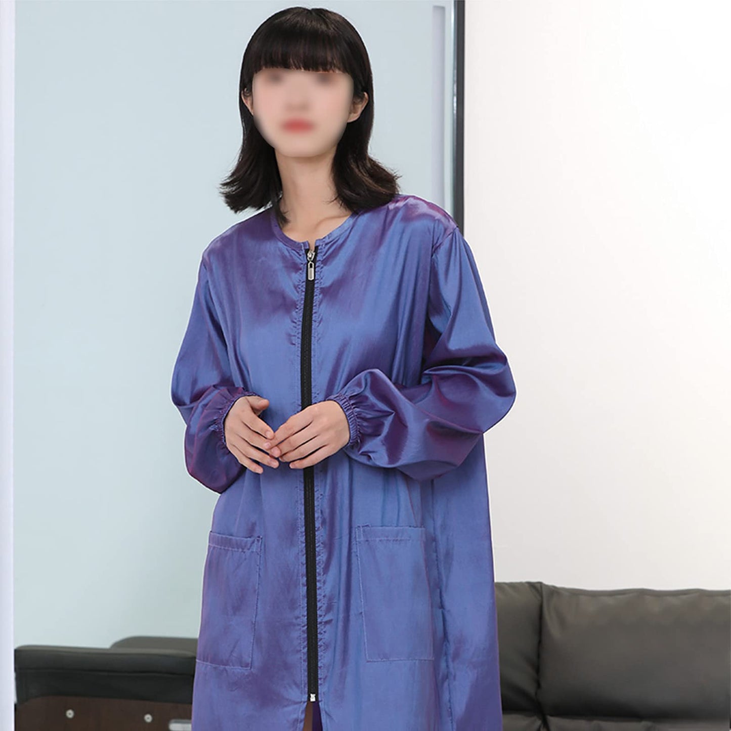 Exttlliy Chameleon Fabric Salon Smock Professional Stylist Jacket Waterproof Haircut Cape Barber Apron (Light Purple, L)