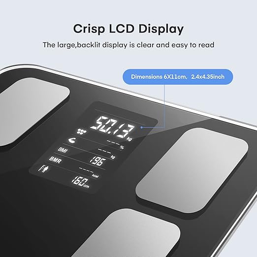 Smart Scale for Body Weight, Digital Bathroom Scale BMI Weighing Bluetooth Body Fat Scale, Body Composition Monitor Health Analyzer with Smartphone App, Buletooth 5.0 400 lbs - Black