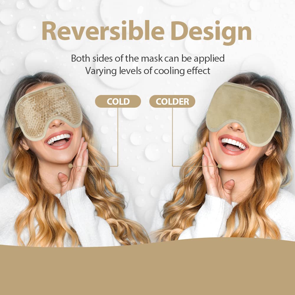 NEWGO Cooling Eye Mask Cold Eye Mask for Dry Eyes, Gel Eye Mask Ice Eye Mask Frozen Reusable Eye Ice Pack Cold Eye Compress for Dark Circles, Migraines, Eye Surgery, Skin Care (Champane)