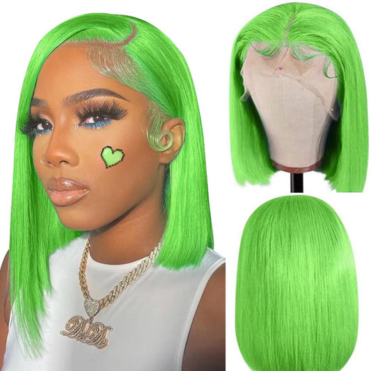 Dorosy Hair Green Bob Wig Human Hair 13x4 Transparent Lace Front Wigs Human Hair Straight Colored Short Bob Human Hair Wigs for Black Women Natural Hairline Brazilian Virgin Bob(12 Inch)