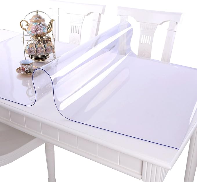 NECAUX Custom 27.6 x 63 Inch Clear Table Cover Protector, 1.5mm Thick Plastic Waterproof Heavy Duty Desk Pad Mat Non-Slip Tablecloth Protector for Coffee Table, Sofa Table, Media Stand, Countertop