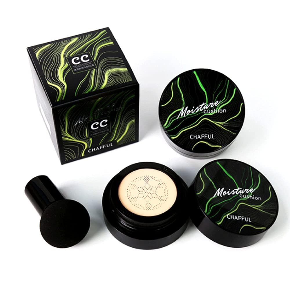 Mushroom Head Air Cushion CC Cream Foundation, Moisturizing Concealer BB Cream Nude Long Lasting Matte CC Cream Makeup Liquid Foundation (2pcs Natural)