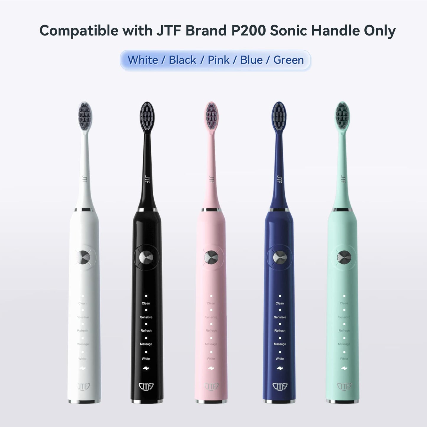 JTF Sonic Smart Toothbrush Genuine Gentle Brush Heads, 3 Pack, Black, P200
