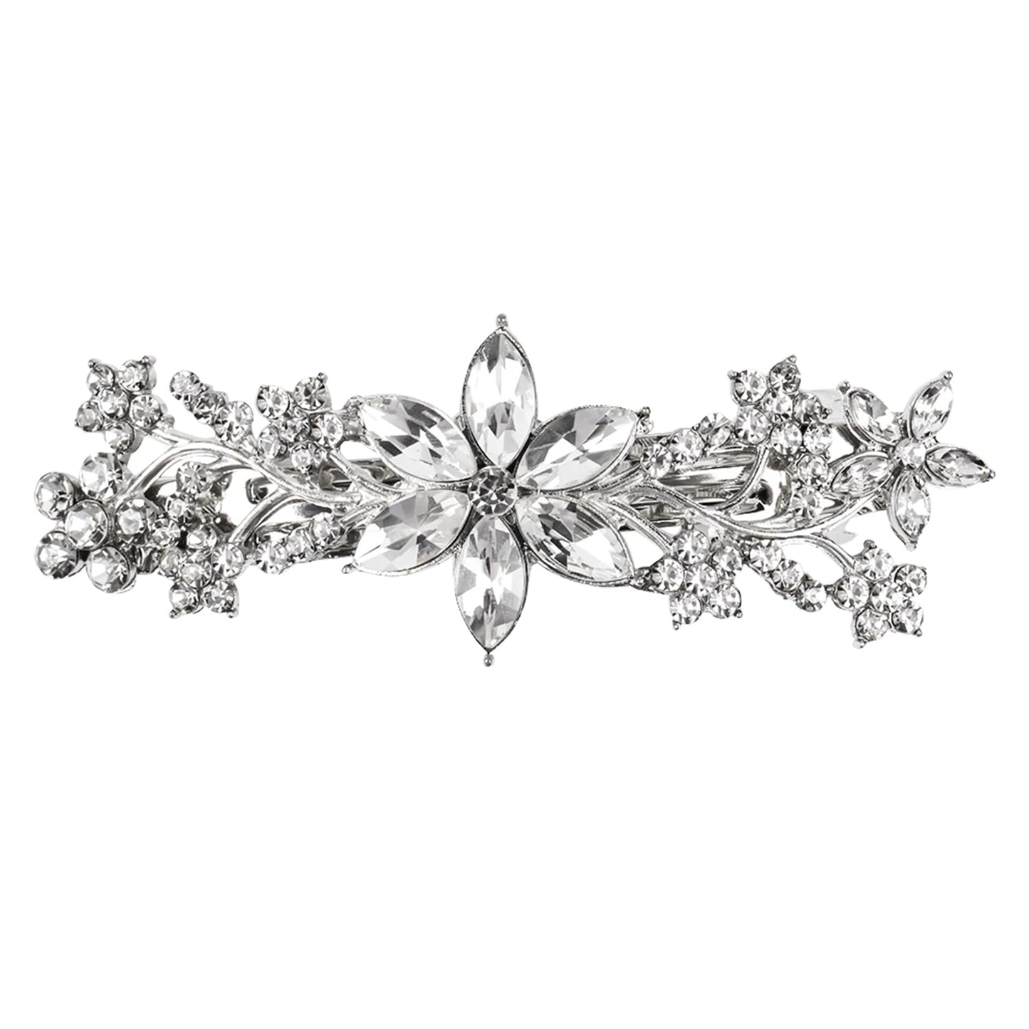 Crystal Hair Barrettes, White Rhinestone Flower Hairpins Hair Clips, Sparkly Austrian Hairgrip Hair Headwear Accessories for Women Girls