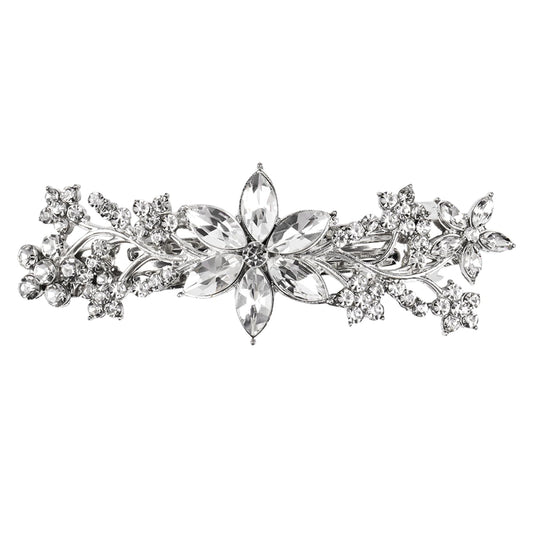 Crystal Hair Barrettes, White Rhinestone Flower Hairpins Hair Clips, Sparkly Austrian Hairgrip Hair Headwear Accessories for Women Girls