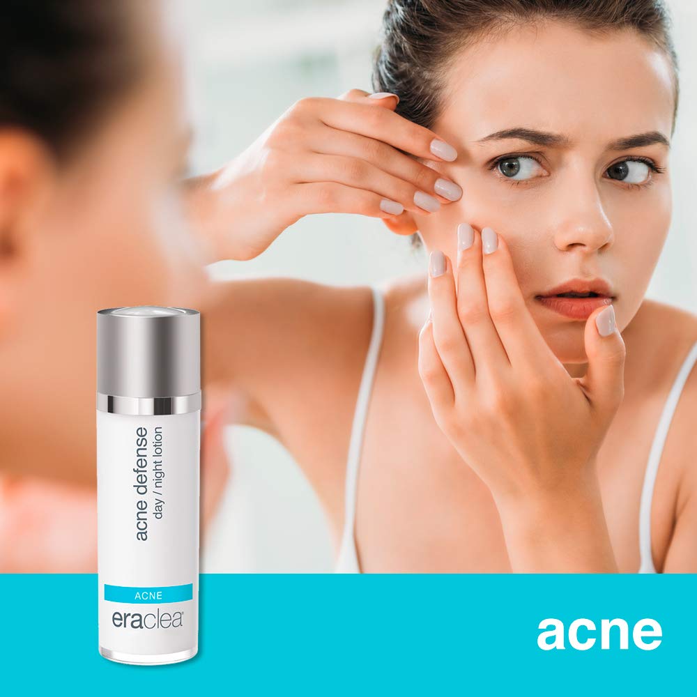 eraclea Acne Defense Day/Night Lotion, Salicylic Acid Cream with Hyaluronic Acid and Peptides to Unclog Pores, Soothe Skin and Prevent Stubborn Acne without Any Residue (1 fl oz)
