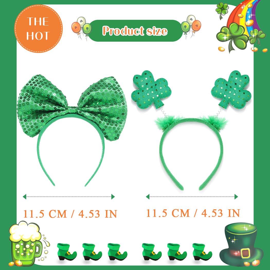 JONKY St Patrick Day Headband Green Bow Headbands Irish Shamrock Hair Accessories for Women and Girls(Pack of 2)(Style3)