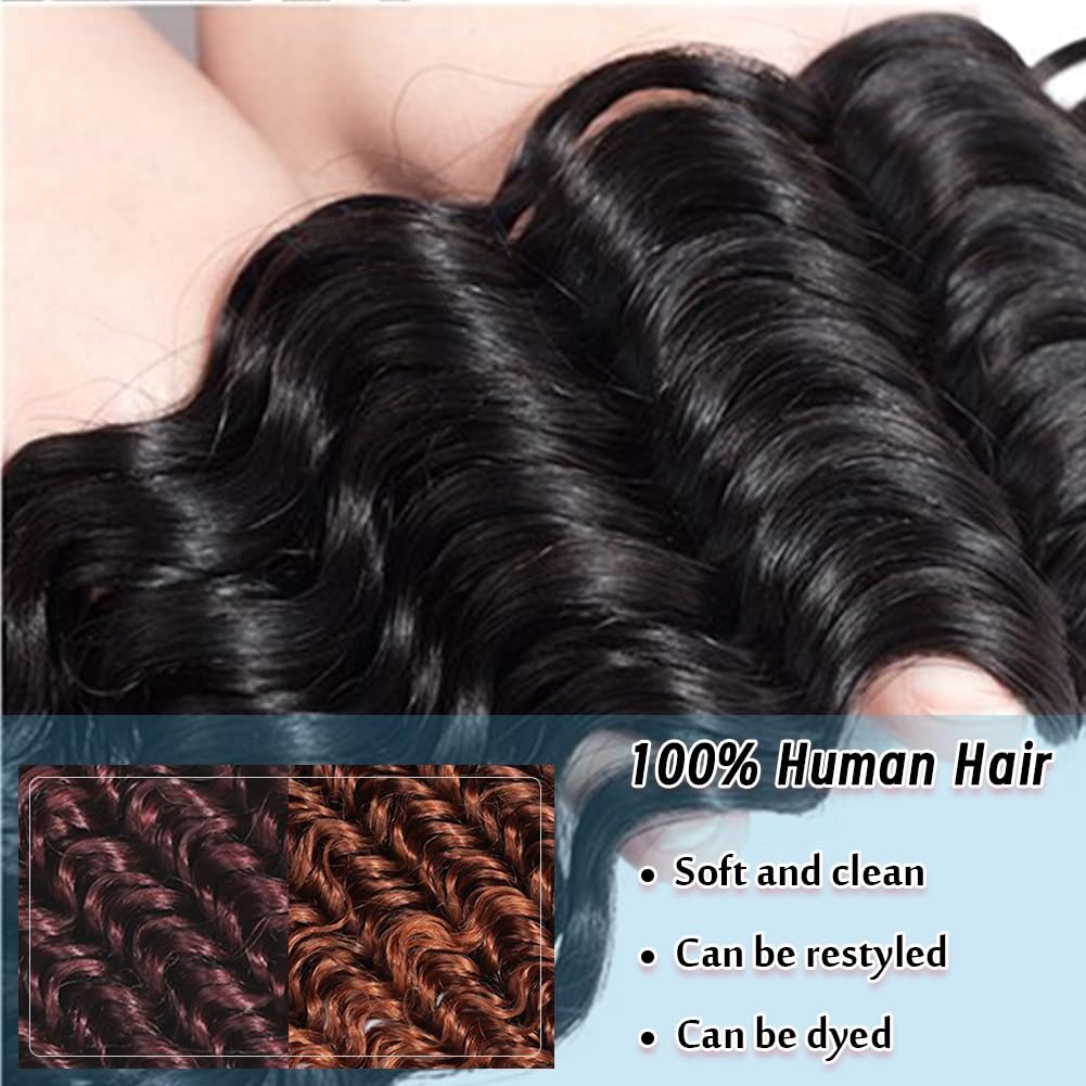 lianlian Deep Wave Bundles Human Hair Weave Brazilian Virgin Hair Wet And Wavy Bundle 12A Grade Unprocessed Human Hair Extensions Natural Black 3 Bundles Deep Curly 14 16 18Inch