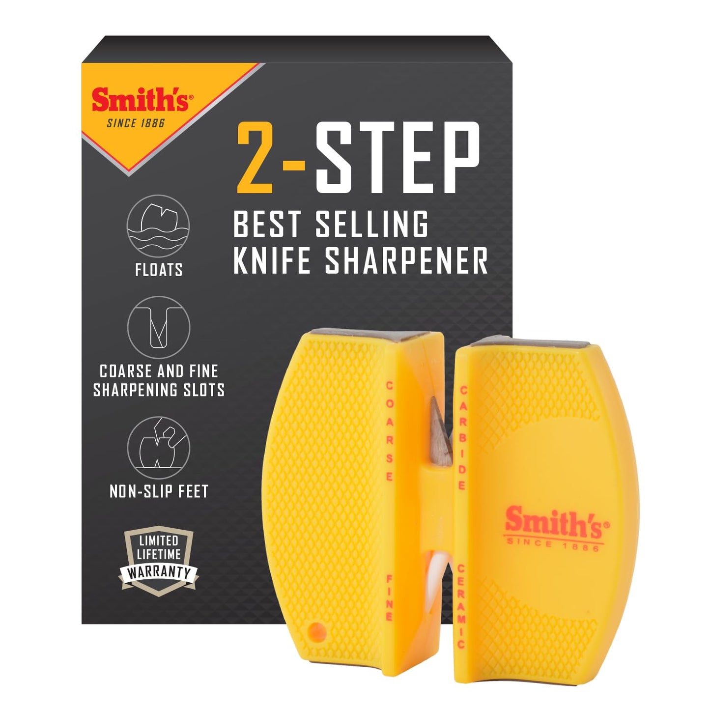 Kershaw Leek Pocket Knife, 3" 14C28N Stainless Steel Drop Point Blade & Smith's CCKS 2-Step Knife Sharpener - Yellow - 2-Step Preset Coarse & Fine Slots